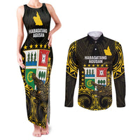 Agusan del Sur Philippines Couples Matching Tank Maxi Dress and Long Sleeve Button Shirt Habagatang Agusan Lolong LT14 Black - Polynesian Pride