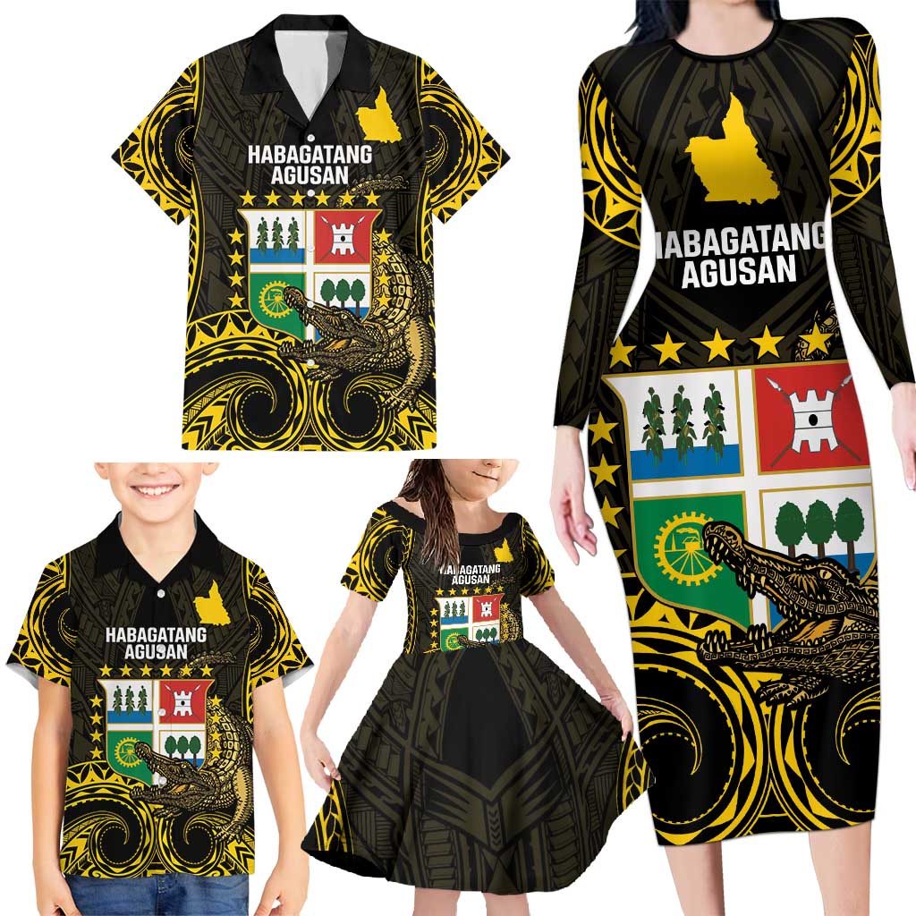 Agusan del Sur Philippines Family Matching Long Sleeve Bodycon Dress and Hawaiian Shirt Habagatang Agusan Lolong LT14 - Polynesian Pride