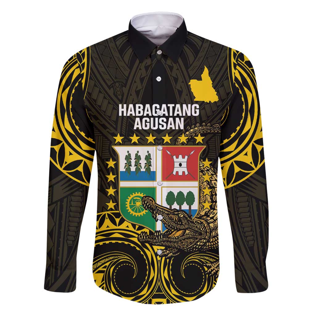 Agusan del Sur Philippines Family Matching Long Sleeve Bodycon Dress and Hawaiian Shirt Habagatang Agusan Lolong LT14 Dad's Shirt - Long Sleeve Black - Polynesian Pride