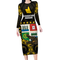 Agusan del Sur Philippines Family Matching Long Sleeve Bodycon Dress and Hawaiian Shirt Habagatang Agusan Lolong LT14 Mom's Dress Black - Polynesian Pride