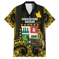 Agusan del Sur Philippines Family Matching Off The Shoulder Long Sleeve Dress and Hawaiian Shirt Habagatang Agusan Lolong LT14 Dad's Shirt - Short Sleeve Black - Polynesian Pride