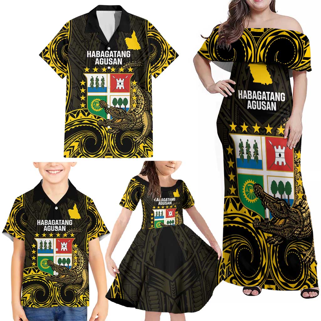 Agusan del Sur Philippines Family Matching Off Shoulder Maxi Dress and Hawaiian Shirt Habagatang Agusan Lolong LT14 - Polynesian Pride