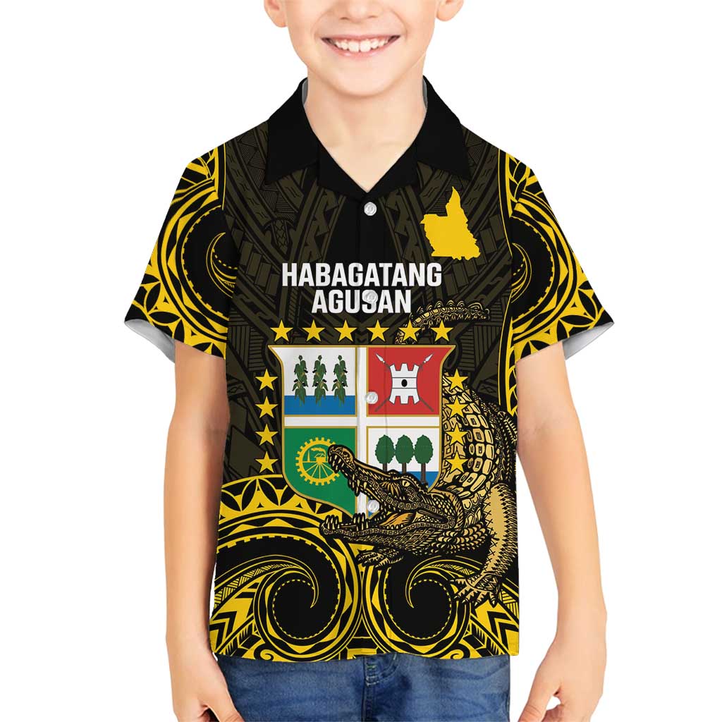 Agusan del Sur Philippines Family Matching Off Shoulder Maxi Dress and Hawaiian Shirt Habagatang Agusan Lolong LT14 Son's Shirt Black - Polynesian Pride