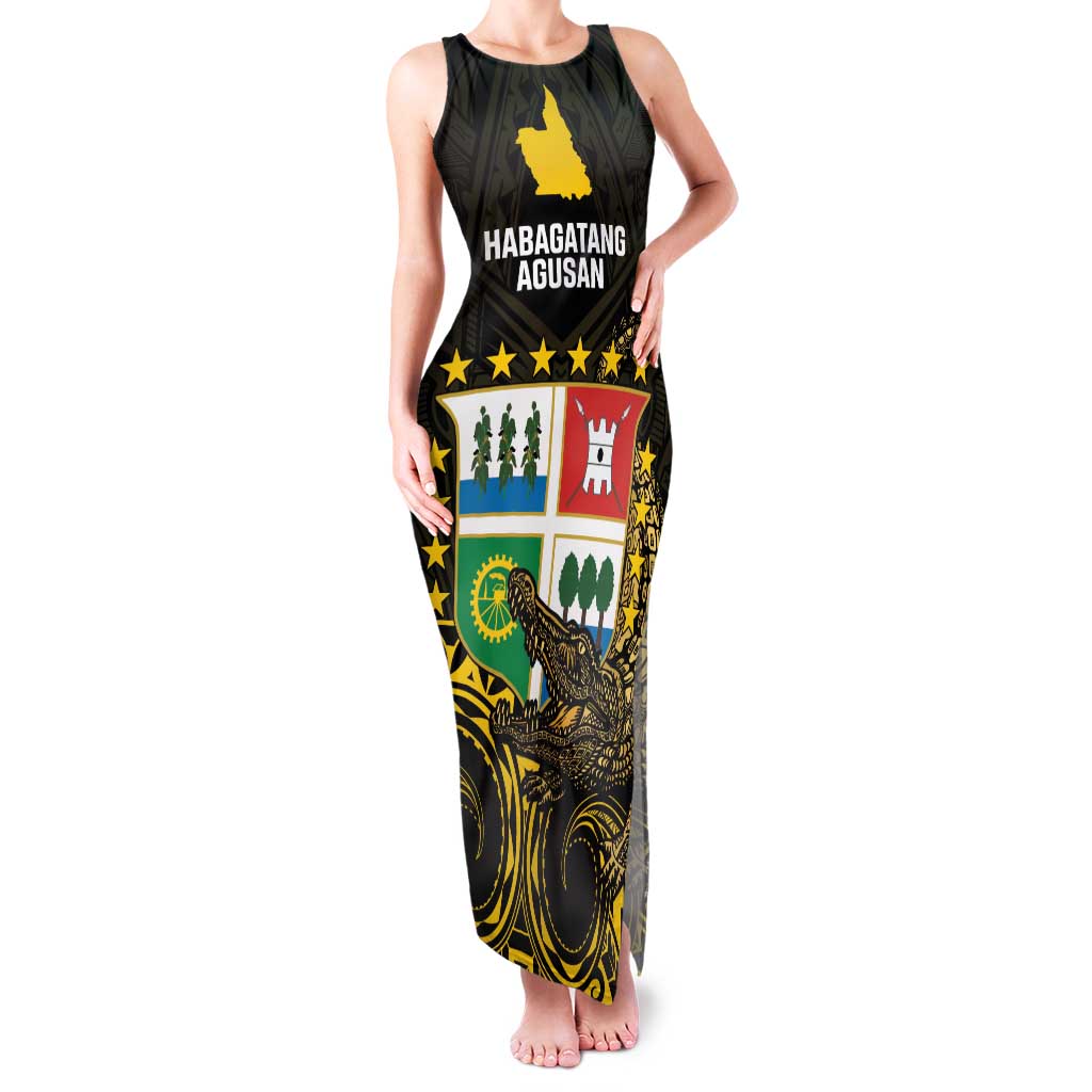 Agusan del Sur Philippines Family Matching Tank Maxi Dress and Hawaiian Shirt Habagatang Agusan Lolong LT14 Mom's Dress Black - Polynesian Pride