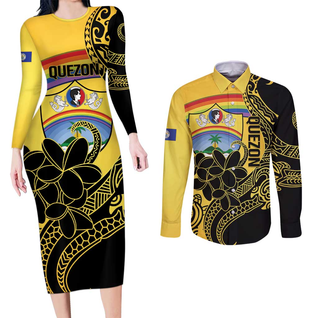 Quezon Province Couples Matching Long Sleeve Bodycon Dress and Long Sleeve Button Shirt Cocolandia Philippines Turtle LT14 Gold - Polynesian Pride