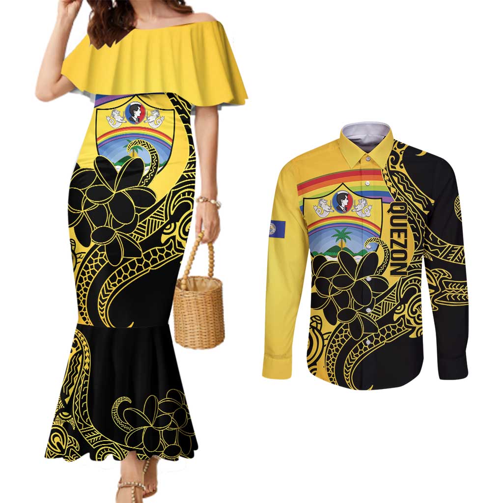 Quezon Province Couples Matching Mermaid Dress and Long Sleeve Button Shirt Cocolandia Philippines Turtle LT14 Gold - Polynesian Pride