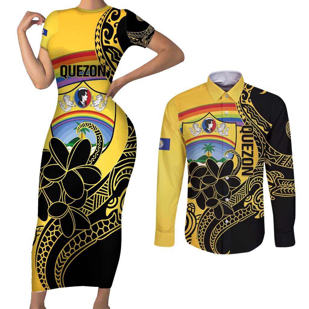 Quezon Province Couples Matching Short Sleeve Bodycon Dress and Long Sleeve Button Shirt Cocolandia Philippines Turtle LT14 Gold - Polynesian Pride