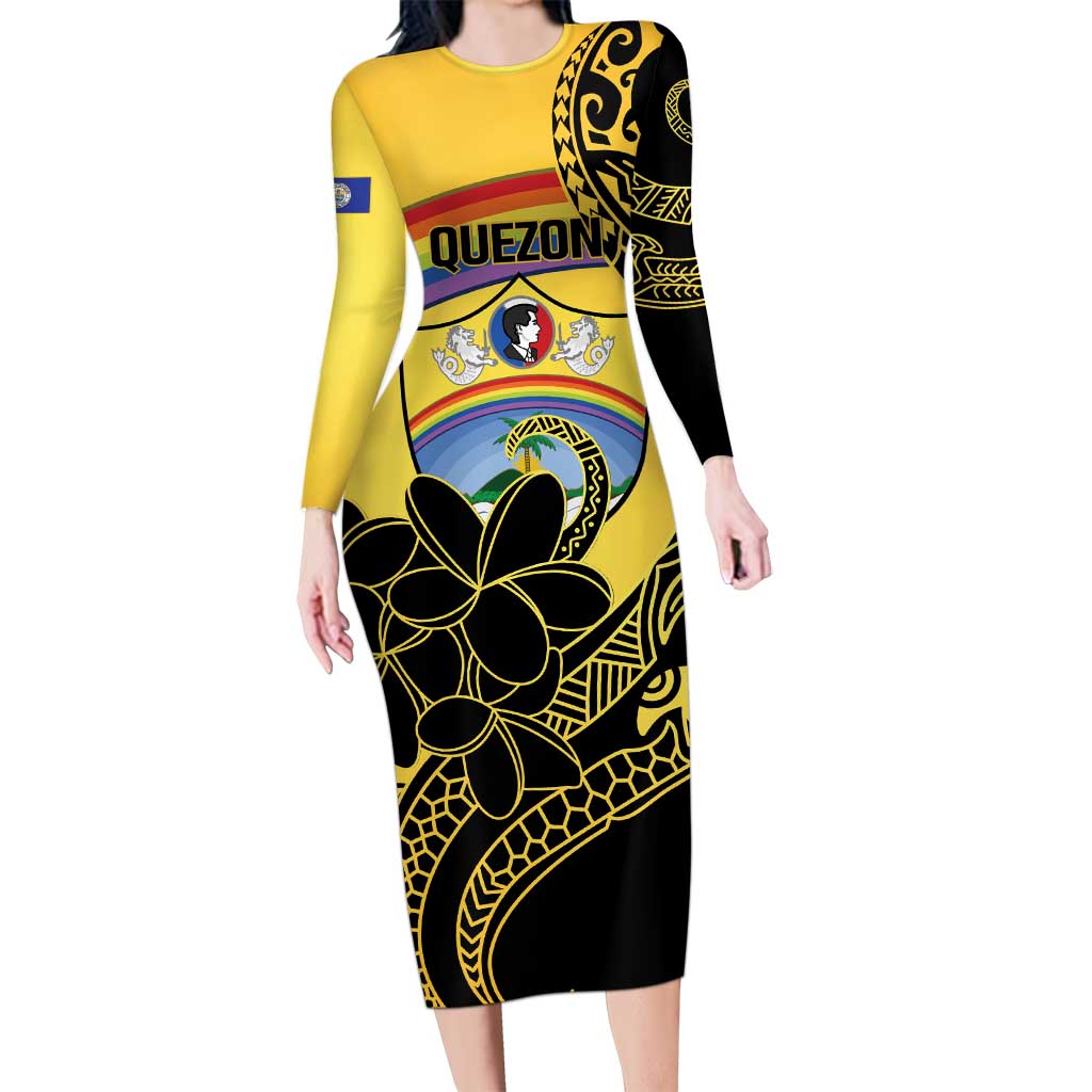 Quezon Province Family Matching Long Sleeve Bodycon Dress and Hawaiian Shirt Cocolandia Philippines Turtle LT14 Mom's Dress Gold - Polynesian Pride