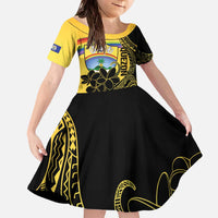 Quezon Province Family Matching Off The Shoulder Long Sleeve Dress and Hawaiian Shirt Cocolandia Philippines Turtle LT14 Daughter's Dress Gold - Polynesian Pride