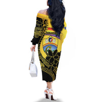 Quezon Province Family Matching Off The Shoulder Long Sleeve Dress and Hawaiian Shirt Cocolandia Philippines Turtle LT14 - Polynesian Pride