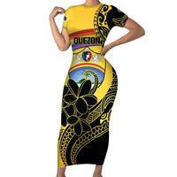 Quezon Province Family Matching Short Sleeve Bodycon Dress and Hawaiian Shirt Cocolandia Philippines Turtle LT14 Mom's Dress Gold - Polynesian Pride