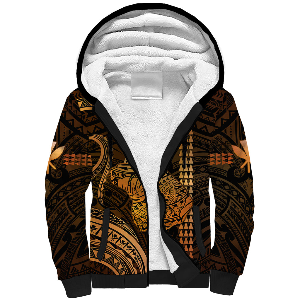 Personalised Hawaiian Islands Sherpa Hoodie Lani Map Gold Kanaka With Kakau LT14 Unisex Gold - Polynesian Pride