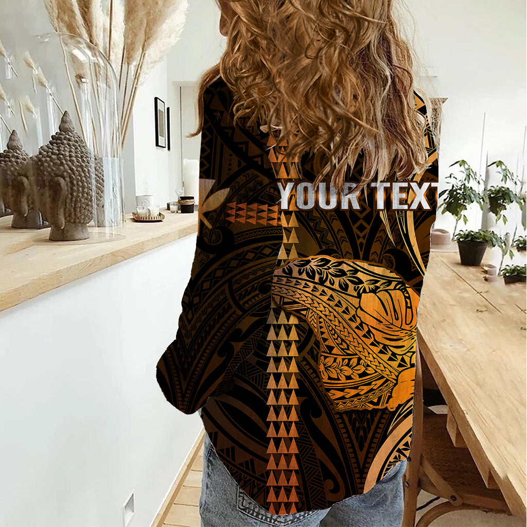 Personalised Hawaiian Islands Women Casual Shirt Lani Map Gold Kanaka With Kakau LT14 - Polynesian Pride