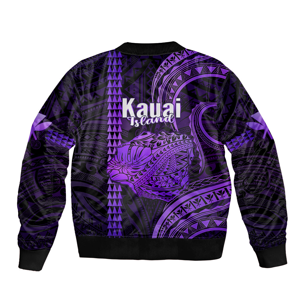 Polynesian Pride Hawaiian Islands Bomber Jacket Kauai Map Purple Kanaka With Kakau LT14 - Polynesian Pride