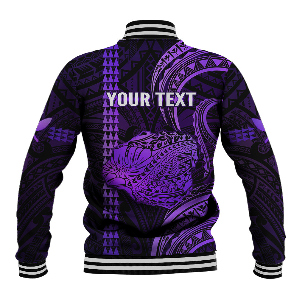 Personalised Hawaiian Islands Baseball Jacket Kauai Map Purple Kanaka With Kakau LT14 - Polynesian Pride