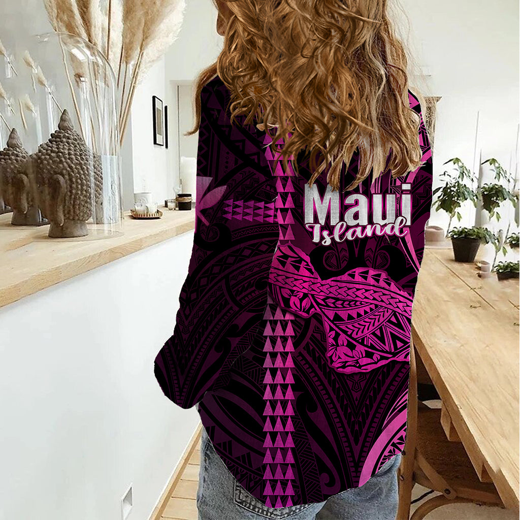 Polynesian Pride Hawaiian Islands Women Casual Shirt Maui Map Pink Kanaka With Kakau LT14 - Polynesian Pride