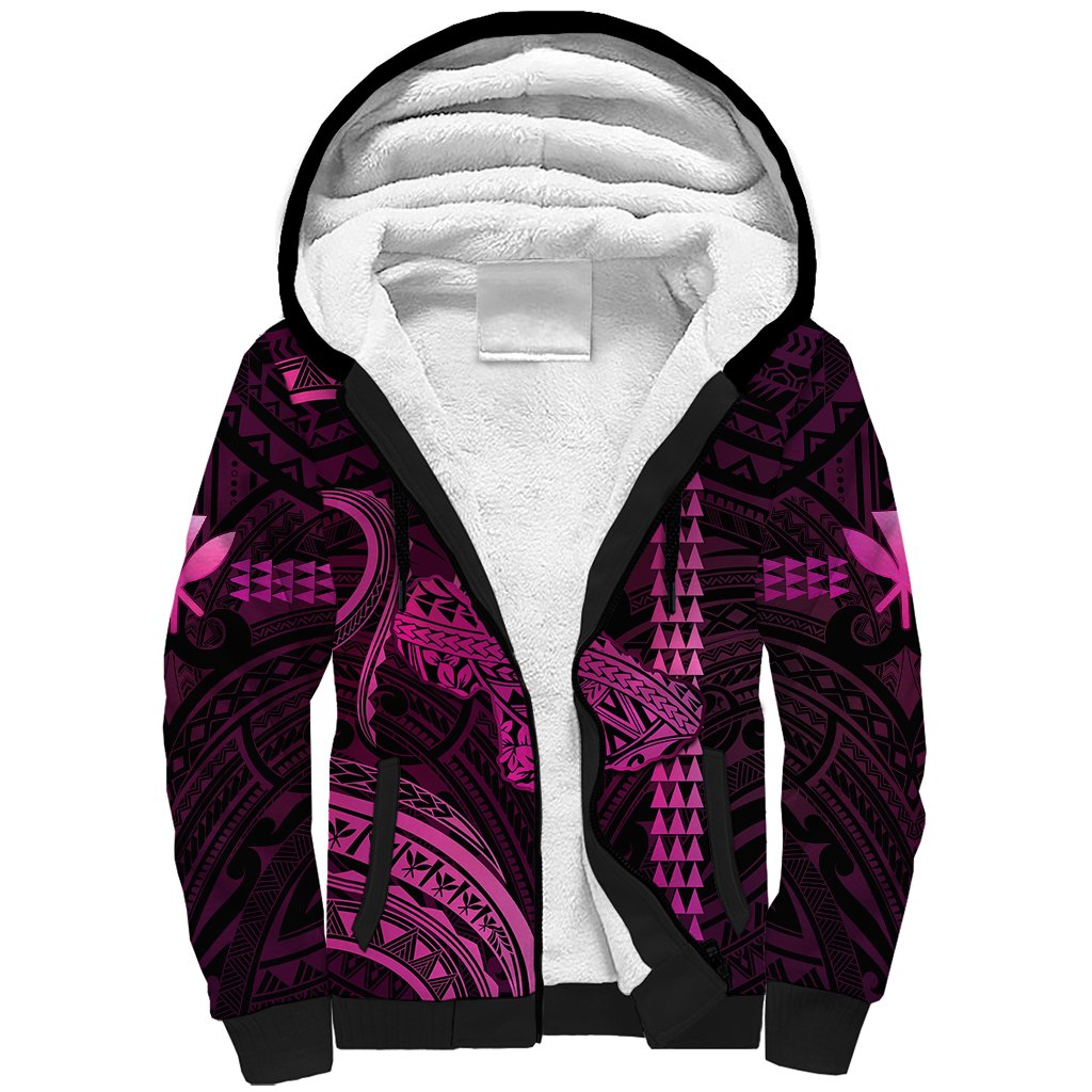 Personalised Hawaiian Islands Sherpa Hoodie Maui Map Pink Kanaka With Kakau LT14 Unisex Pink - Polynesian Pride