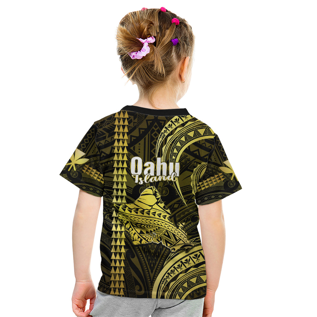 Polynesian Pride Hawaiian Islands Kid T Shirt Oahu Map Yellow Kanaka With Kakau LT14 - Polynesian Pride