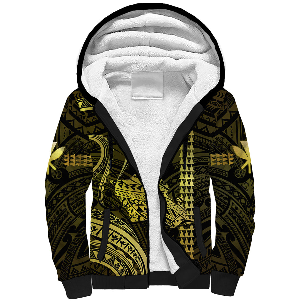 Polynesian Pride Hawaiian Islands Sherpa Hoodie Oahu Map Yellow Kanaka With Kakau LT14 Unisex Yellow - Polynesian Pride