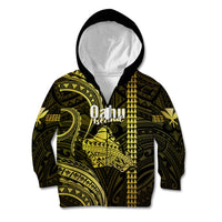 Personalised Hawaiian Islands Kid Hoodie Oahu Map Yellow Kanaka With Kakau LT14 Zip Hoodie Yellow - Polynesian Pride