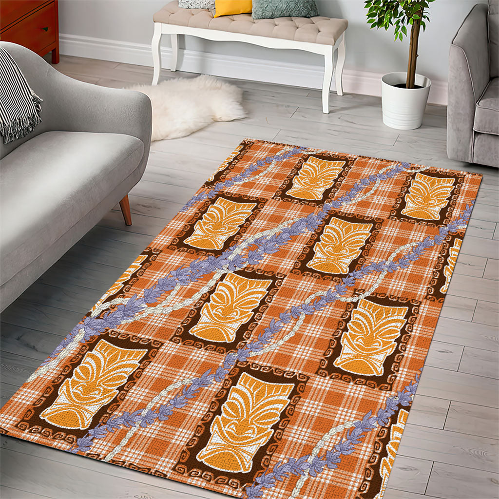 Aloha Hawaii Tiki Palaka Motifs Area Rug Honohono Lei Orange Elegant Vibes