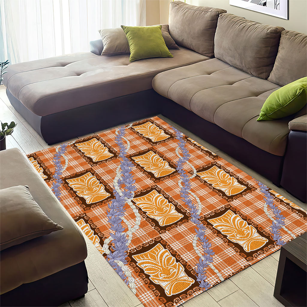 Aloha Hawaii Tiki Palaka Motifs Area Rug Honohono Lei Orange Elegant Vibes