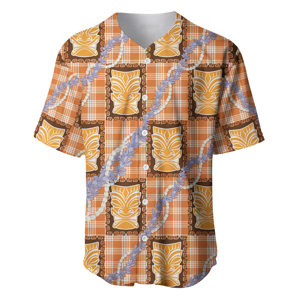 Aloha Hawaii Tiki Palaka Motifs Baseball Jersey Honohono Lei Orange Elegant Vibes