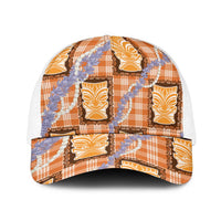 Aloha Hawaii Tiki Palaka Motifs Baseball Net Cap Honohono Lei Orange Elegant Vibes