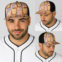 Aloha Hawaii Tiki Palaka Motifs Baseball Net Cap Honohono Lei Orange Elegant Vibes