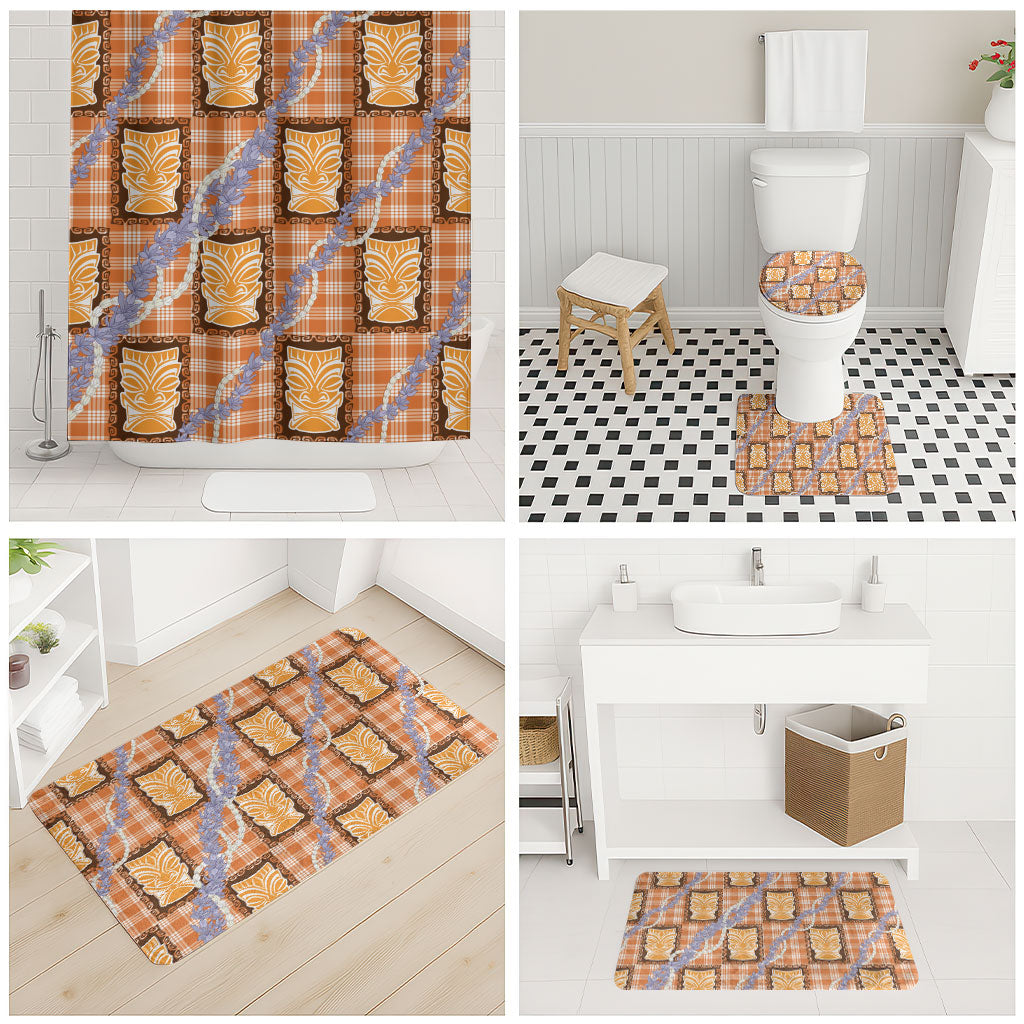 Aloha Hawaii Tiki Palaka Motifs Bathroom Set Honohono Lei Orange Elegant Vibes
