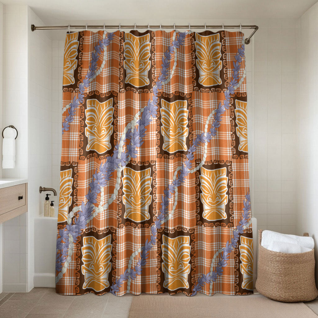 Aloha Hawaii Tiki Palaka Motifs Bathroom Set Honohono Lei Orange Elegant Vibes