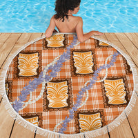 Aloha Hawaii Tiki Palaka Motifs Beach Blanket Honohono Lei Orange Elegant Vibes