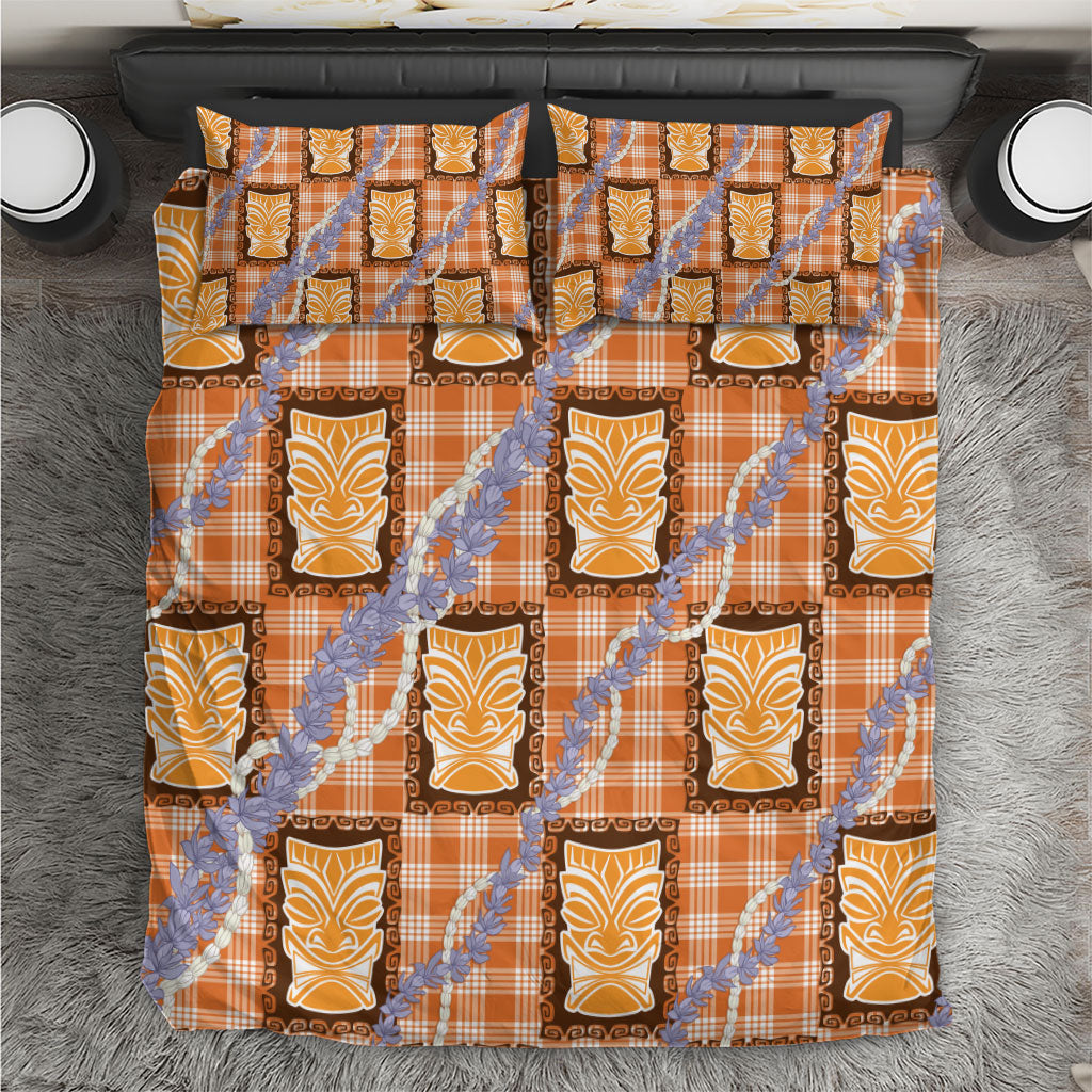 Aloha Hawaii Tiki Palaka Motifs Bedding Set Honohono Lei Orange Elegant Vibes