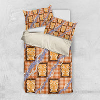 Aloha Hawaii Tiki Palaka Motifs Bedding Set Honohono Lei Orange Elegant Vibes
