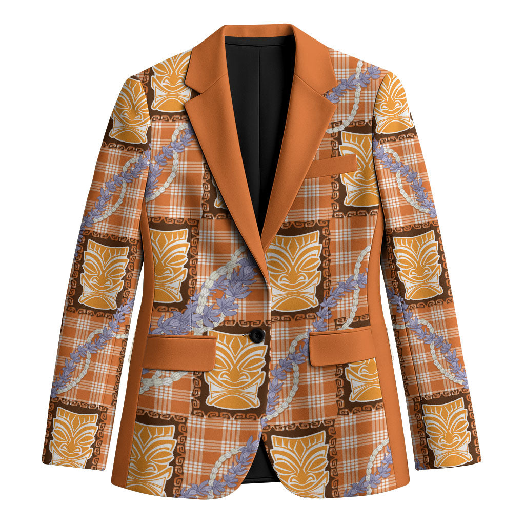 Aloha Hawaii Tiki Palaka Motifs Blazer Honohono Lei Orange Elegant Vibes