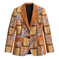 Aloha Hawaii Tiki Palaka Motifs Blazer Honohono Lei Orange Elegant Vibes