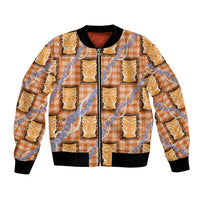 Aloha Hawaii Tiki Palaka Motifs Bomber Jacket Honohono Lei Orange Elegant Vibes
