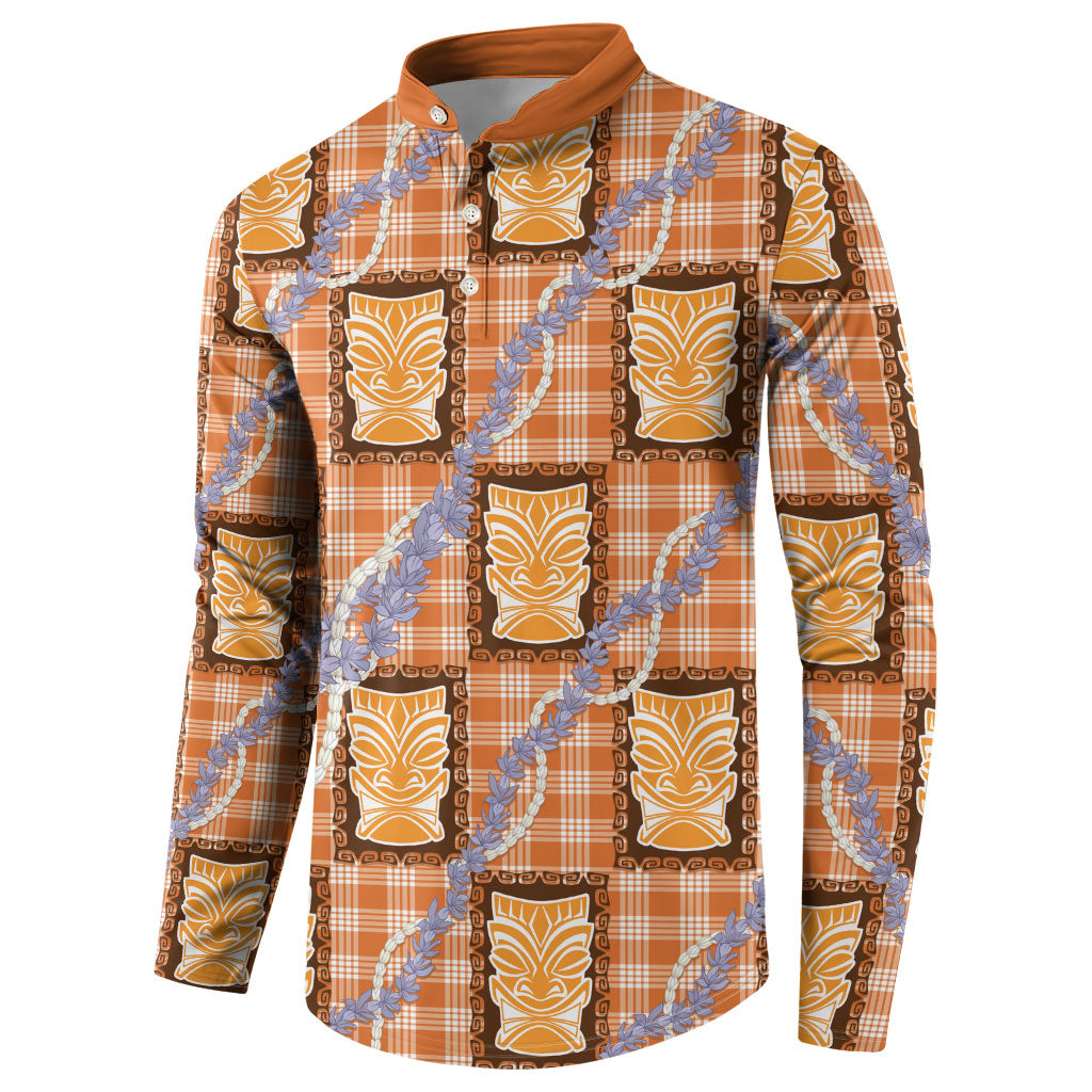 Aloha Hawaii Tiki Palaka Motifs Button Sweatshirt Honohono Lei Orange Elegant Vibes