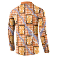 Aloha Hawaii Tiki Palaka Motifs Button Sweatshirt Honohono Lei Orange Elegant Vibes