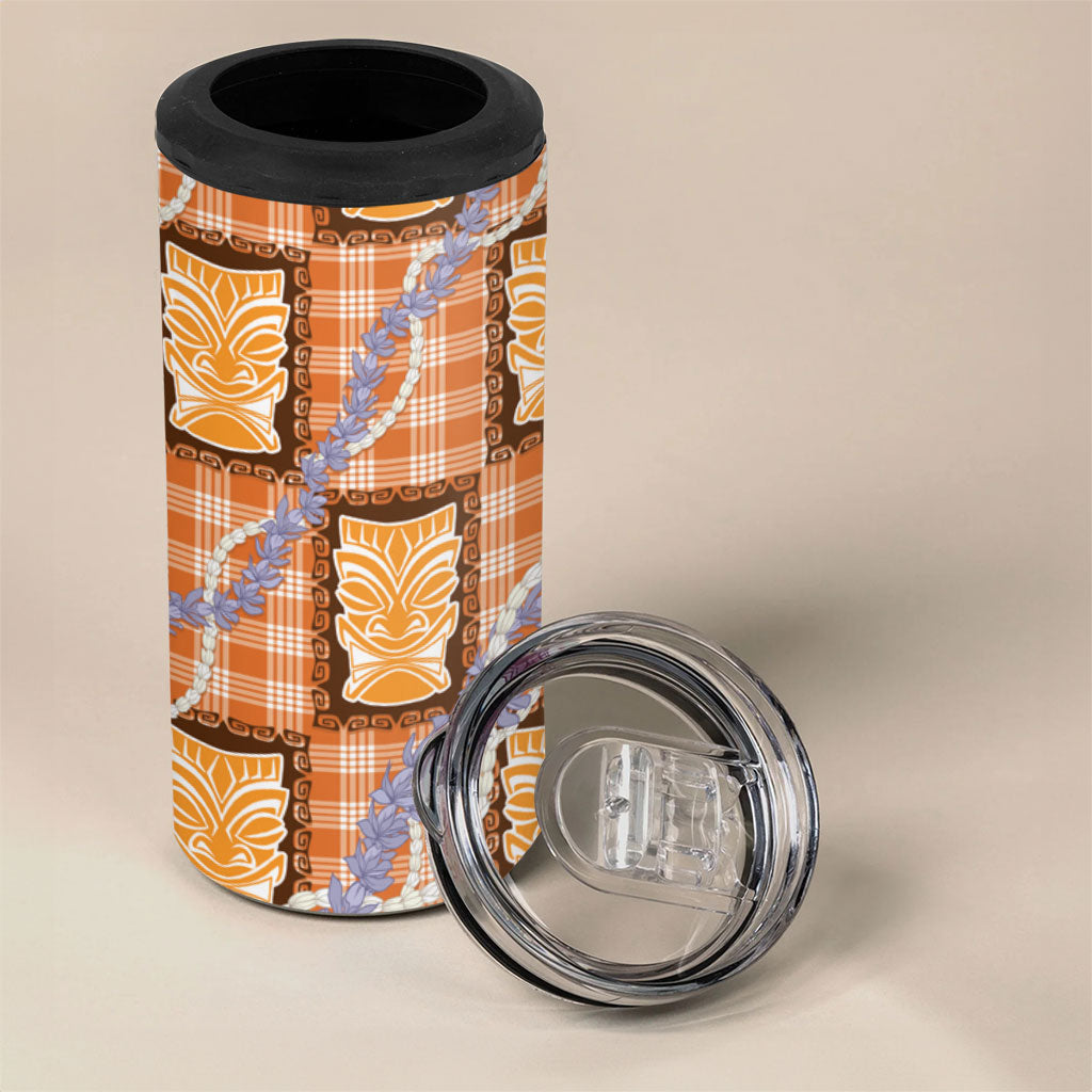 Aloha Hawaii Tiki Palaka Motifs 4 in 1 Can Cooler Tumbler Honohono Lei Orange Elegant Vibes LT14 - Polynesian Pride