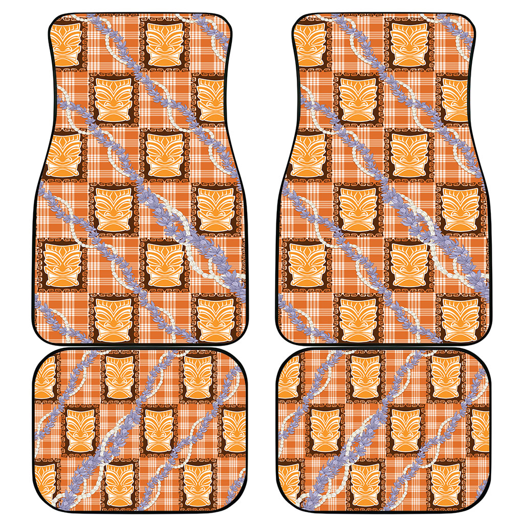 Aloha Hawaii Tiki Palaka Motifs Car Mats Honohono Lei Orange Elegant Vibes