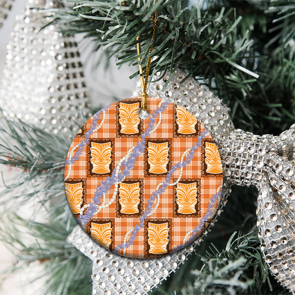 Aloha Hawaii Tiki Palaka Motifs Ceramic Ornament Honohono Lei Orange Elegant Vibes