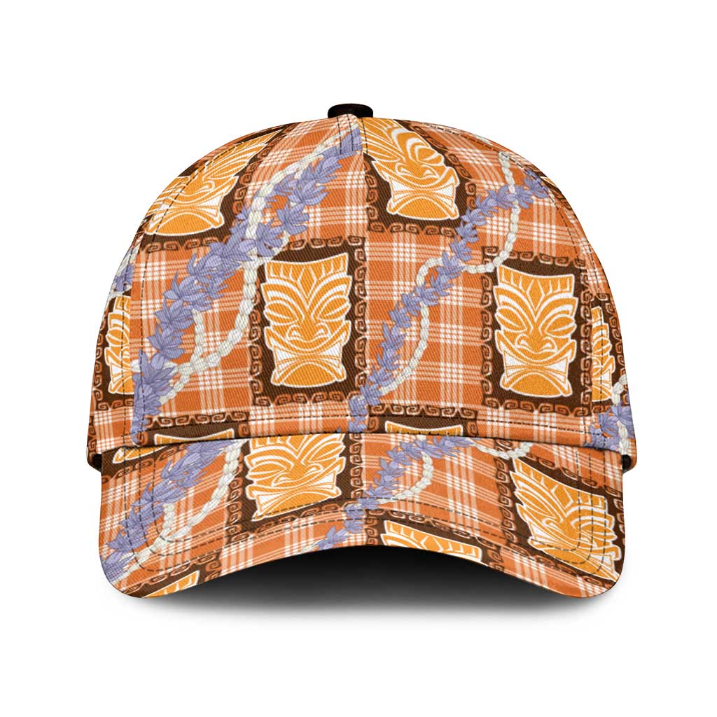 Aloha Hawaii Tiki Palaka Motifs Classic Cap Honohono Lei Orange Elegant Vibes