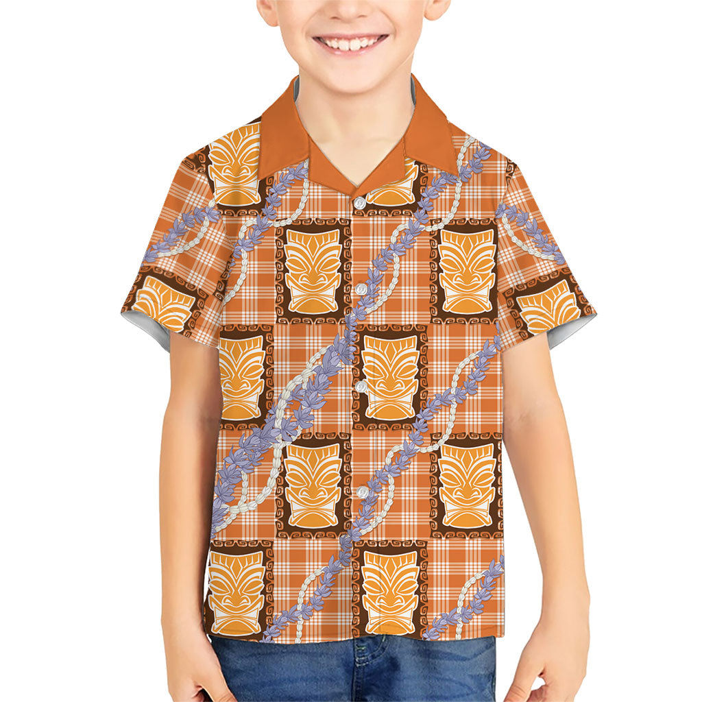 Aloha Hawaii Tiki Palaka Motifs Family Matching Long Sleeve Bodycon Dress and Hawaiian Shirt Honohono Lei Orange Elegant Vibes LT14 Son's Shirt Orange - Polynesian Pride