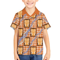Aloha Hawaii Tiki Palaka Motifs Family Matching Short Sleeve Bodycon Dress and Hawaiian Shirt Honohono Lei Orange Elegant Vibes LT14 Son's Shirt Orange - Polynesian Pride