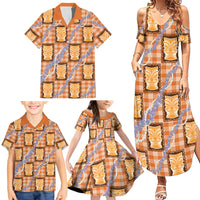 Aloha Hawaii Tiki Palaka Motifs Family Matching Summer Maxi Dress and Hawaiian Shirt Honohono Lei Orange Elegant Vibes LT14 - Polynesian Pride