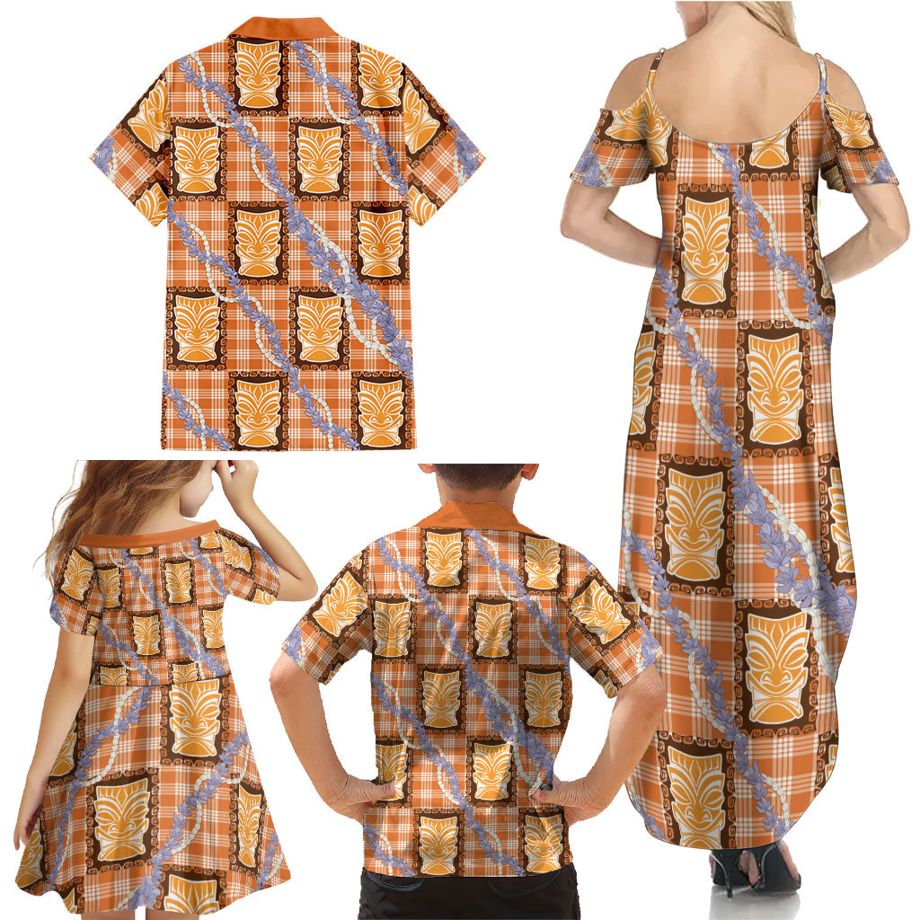 Aloha Hawaii Tiki Palaka Motifs Family Matching Summer Maxi Dress and Hawaiian Shirt Honohono Lei Orange Elegant Vibes LT14 - Polynesian Pride