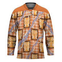 Aloha Hawaii Tiki Palaka Motifs Hockey Jersey Honohono Lei Orange Elegant Vibes