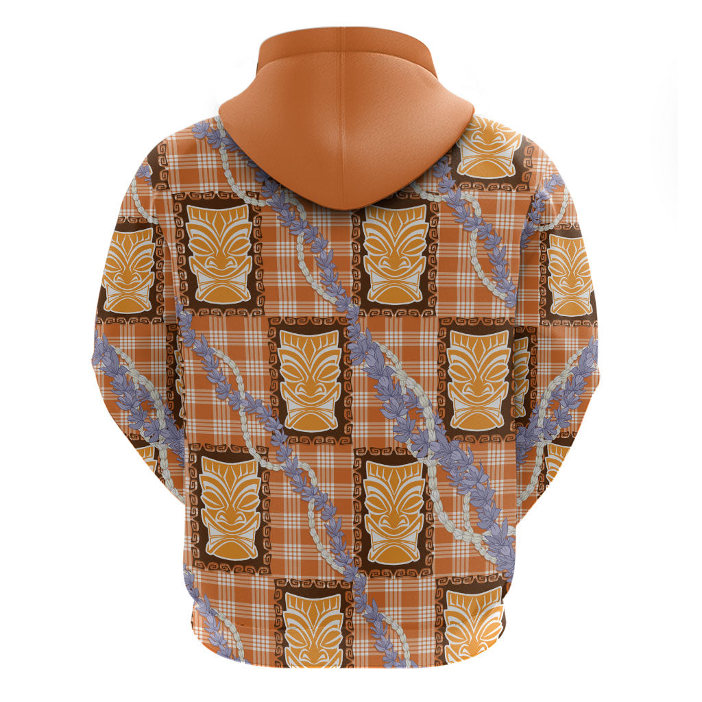 Aloha Hawaii Tiki Palaka Motifs Hoodie Honohono Lei Orange Elegant Vibes