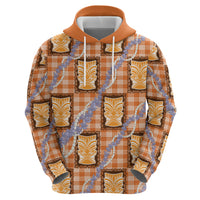Aloha Hawaii Tiki Palaka Motifs Hoodie Honohono Lei Orange Elegant Vibes